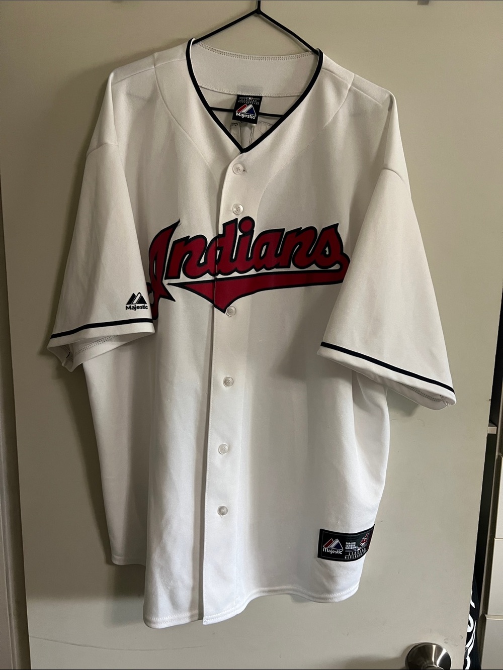 Majestic White and Red Indians Baseball Jersey